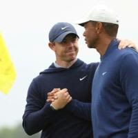 Four-time major winner Rory McIlroy of Northern Ireland, left, and 15-time major champion Tiger Woods of the United States, right, have each won major titles at Valhalla, site...