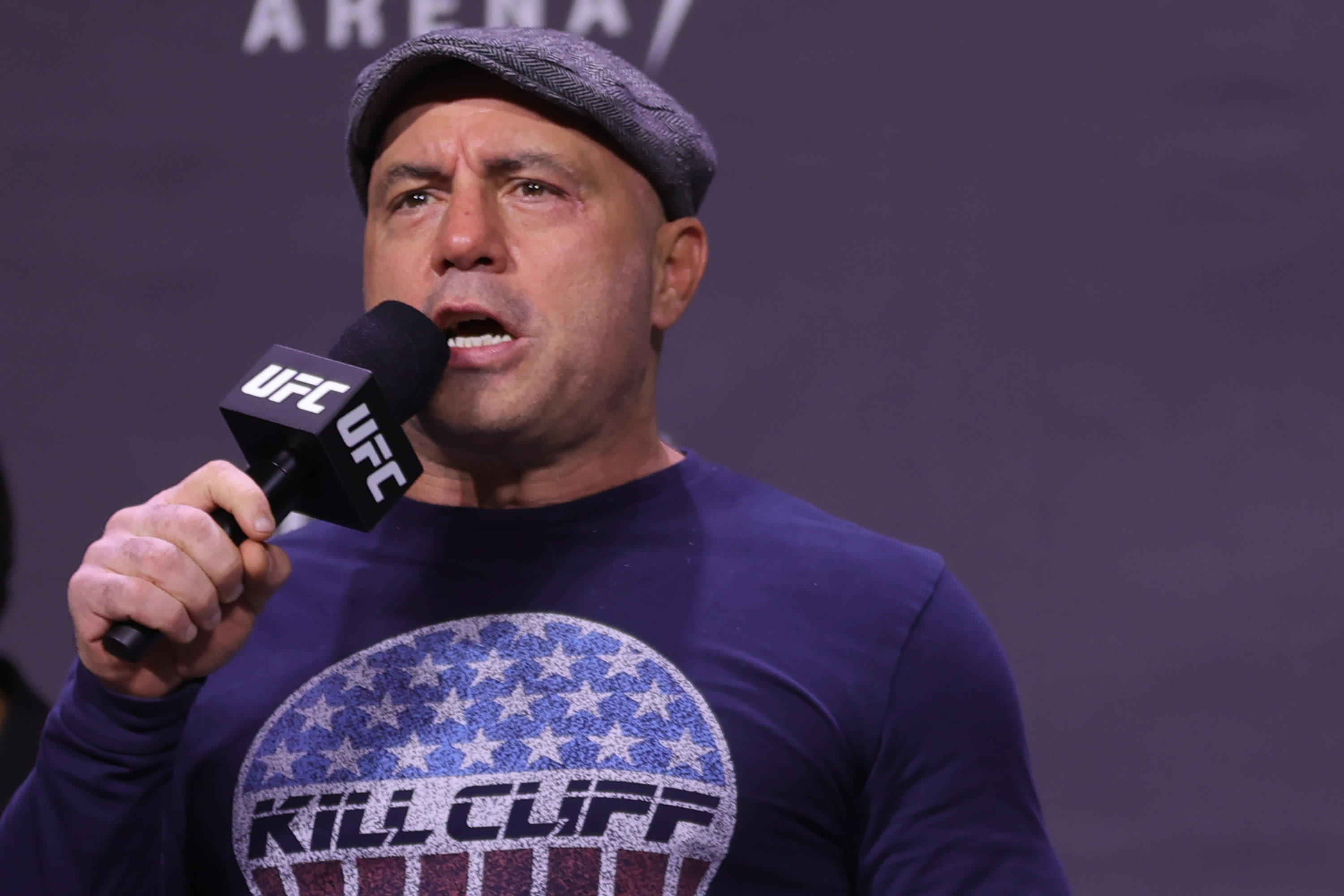 Joe Rogan pauses podcast—"Cut that out so we don't get in trouble"