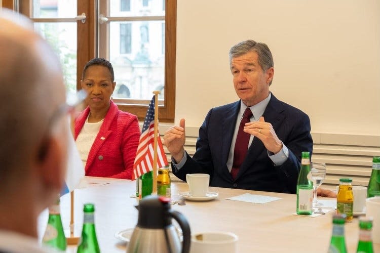 North Carolina’s governor has been traveling around Europe. Here’s why.