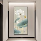 特賣-新中式手繪油畫入戶玄關客廳掛畫簡約立體裝飾畫植物花卉荷花定制
