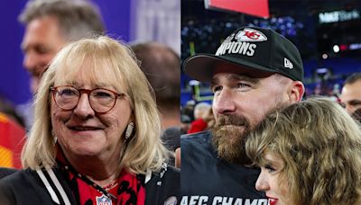 Travis Kelce's Mom Donna Shares Video of Him Carrying Taylor Swift Onstage at Eras Tour Show - E! Online