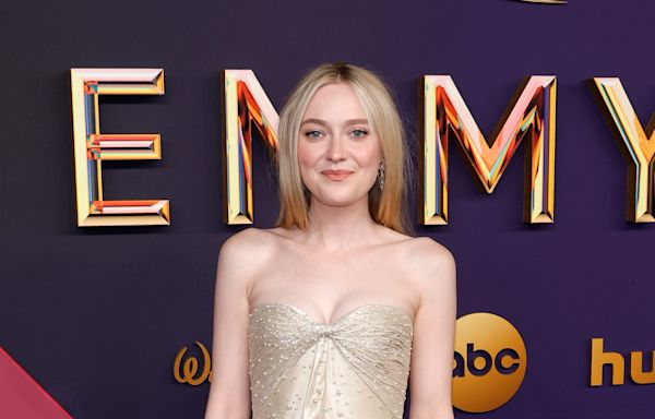 Dakota Fanning Glows in a Champagne Gown Dotted With Pearls at the Emmys