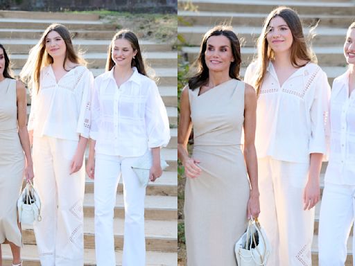 Queen Letizia of Spain Coordinates in Mango Dress With Daughters Princess Leonor and Princess Sofía for Girona Awards in Barcelona