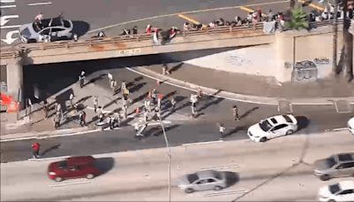 Protesters block 101 Freeway in downtown Los Angeles