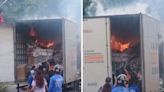 VÍDEO | Caminhão pega fogo após atingir fios de rede elétrica em Cariacica