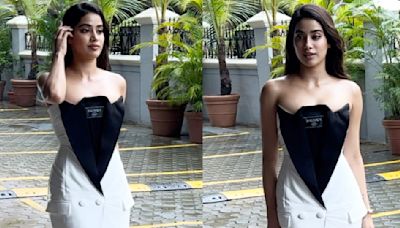 Janhvi Kapoor's white Balmain dress featuring a black collared design is something we've never seen before