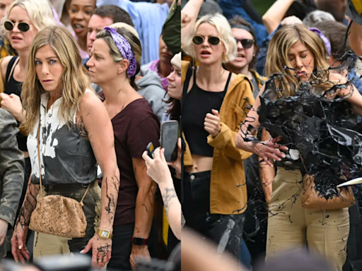 Jennifer Aniston Gets Splashed With Oil For The Morning Show Season 2 Shoot. Watch