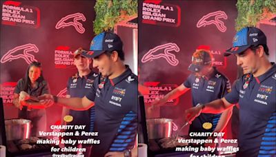 Checo Pérez y Max Verstappen preparan waffles en acto de caridad para niños previo al GP de Bélgica