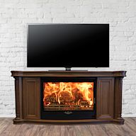 Includes an electric fireplace Provides warmth and ambiance May have enclosed cabinets or open shelving