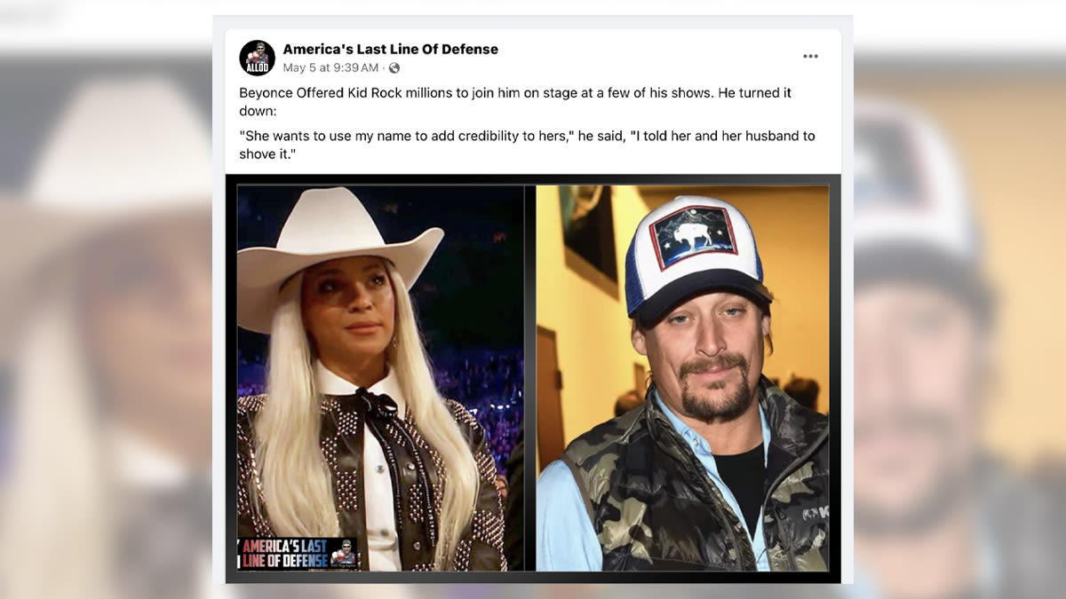 Beyoncé Offered Kid Rock Millions of Dollars to Join Him on Stage at His Concerts?