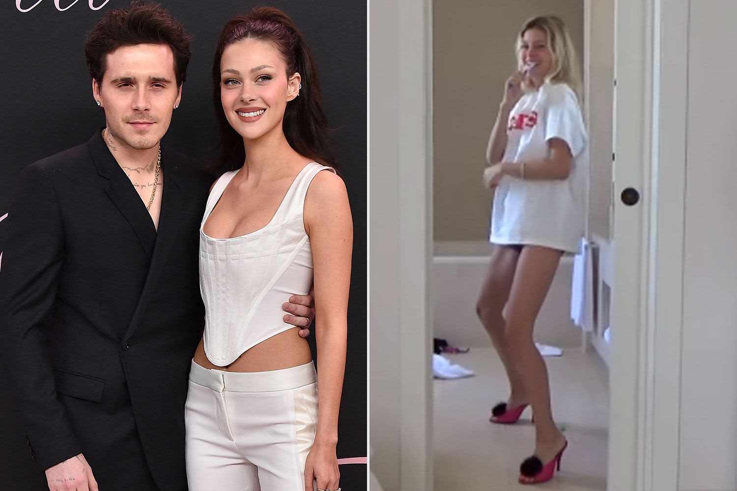 Brooklyn Beckham Shares Video of Wife Nicola Brushing Her Teeth in Underwear, Heels but She Jokes It's ‘Not Approved’