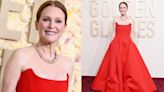 Julianne Moore Goes Strapless in Red Bottega Veneta Dress at Golden Globes 2024