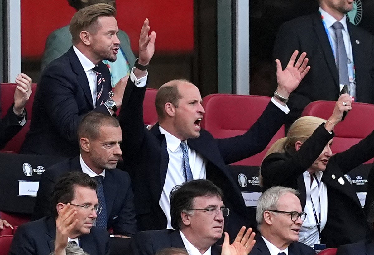 Royal news live: Prince William punches the air at England’s Euro win amid Harry veteran award backlash