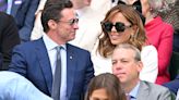 Hugh Jackman and Kate Beckinsale chat to each other at Wimbledon