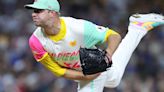 Michael King of the San Diego Padres pitches during the sixth inning against the Los Angeles Dodgers at Petco Park on Friday, May 10, 2024, in San Diego.