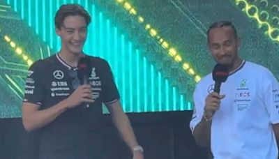 Lewis Hamilton reaction to George Russell awkward 'girlfriend' jibe says it all