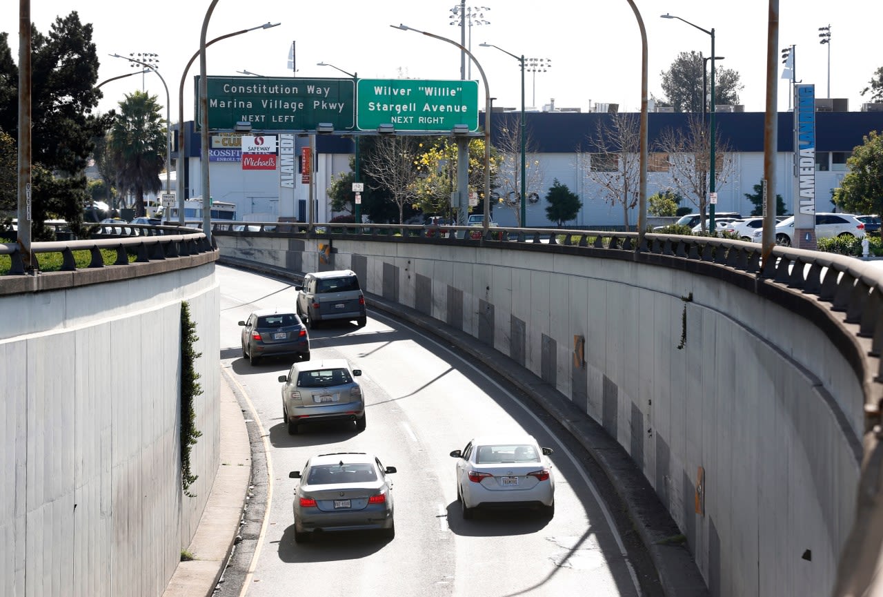 Motorcycle accident in Webster Tube impacting traffic