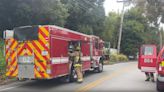 Fire crews respond to garage fire at 220 Olive Mill Rd. in Montecito Monday afternoon