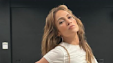 Jennifer Lopez elevates the half-up half-down ponytail with a 'veil' styling twist