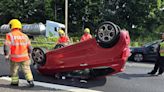 Woman's miracle escape after car lands on roof as husband issues A50 crash plea