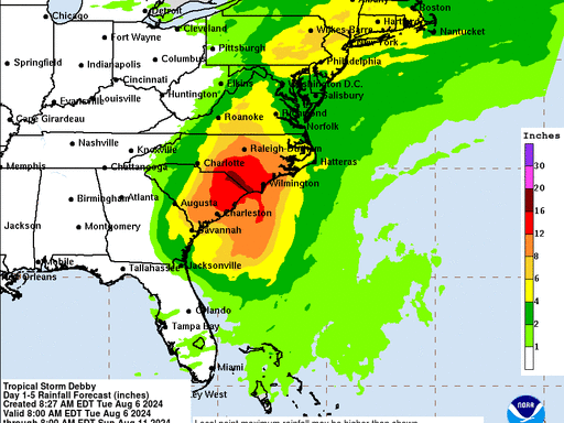 Debby Storm Tracker: As tropical storm moves up coast, NHC puts MA in path