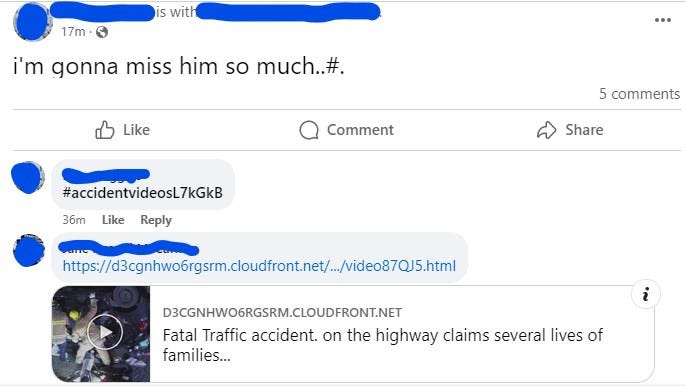 No, your Facebook friend wasn't killed in a crash on the highway. It's another scam.
