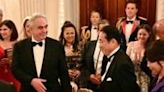 Japanese Prime Minister Fumio Kishida and his wife Yuko Kishida arrive to watch performers during a reception in the State Dining Room of the White House in Washington, DC, April 10, 2024.