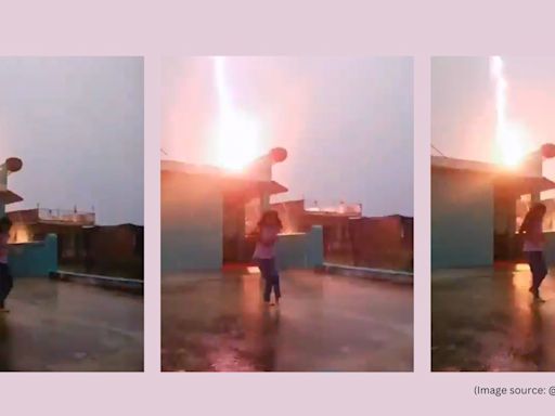 WATCH: Terrifying video captures thunderbolt almost striking Bihar girl dancing in rain, goes viral