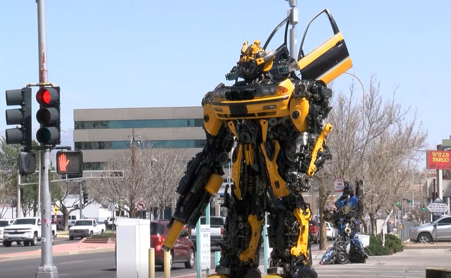 Man arrested for indecent exposure after climbing on top of ‘Bumblebee’ statue