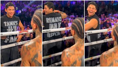 Ryan Garcia showing Gervonta Davis his shirt that says 'rematch me b****' on it goes viral