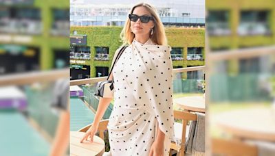 Margot Robbie Stylishly Debuted Her Baby Bump In A Black And White Polka Dot Dress At Wimbledon
