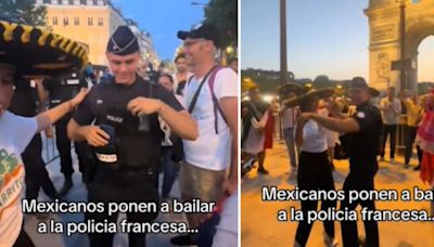 Aficionada mexicana se viraliza al convencer a policía francés de bailar con ella frente al arco del triunfo en París