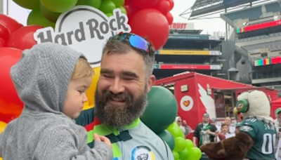 Jason Kelce Shares Hilarious Photo of Youngest Daughter Bennett Meeting Eagles Mascot