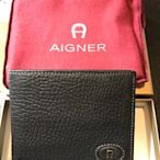 +++德國名牌 AIGNER麋鹿皮(Nordic Elk)黑色男用短皮夾、全新保真+++