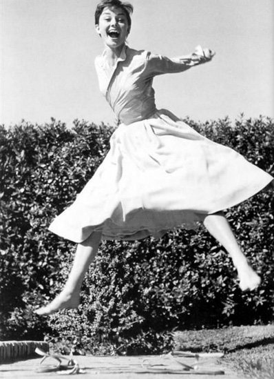 ... hepburn, hepburn, joy, jump, vintage - image #16492 on Favim.com