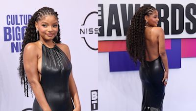 Halle Bailey Embraces Backless Silhouette in Avellano Dress With Flowing Train on the BET Awards 2024 Red Carpet