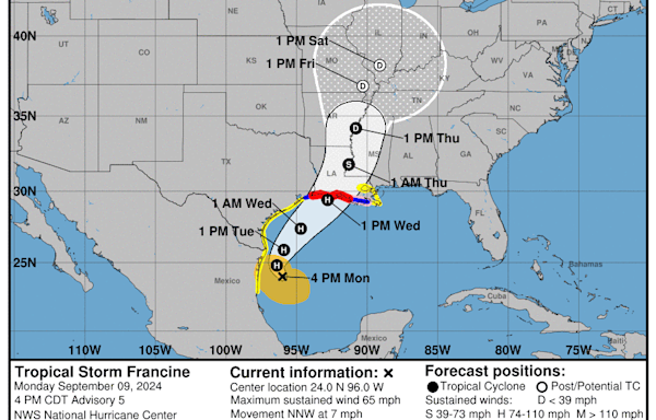 Tropical Storm Francine strengthens in Gulf. Spaghetti models for potential hurricane