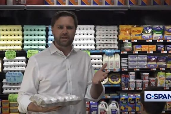 JD Vance Complains About $4 Eggs While Standing In Front Of $3 Eggs