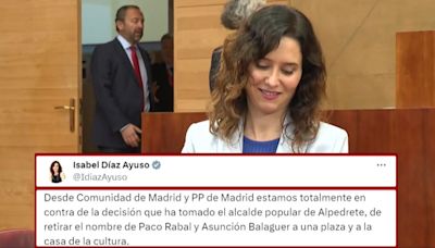 Isabel Díaz Ayuso deja solo al alcalde de Alpedrete: le pide que restituya el nombre de Paco Rabal a la plaza