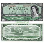 全新UNC 1954年 加拿大1元 紙幣 P-74 號碼簽名隨機159 紀念鈔 紙幣 錢幣【明月軒】
