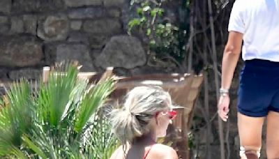 Jackie 'O' Henderson shows off her figure in a red bikini in Mykonos