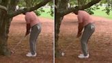Watch Tiger Woods chip left-handed to escape trees in brilliant Masters play