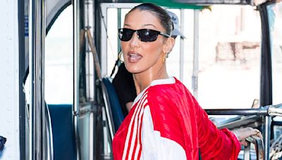 Bella Hadid is seen getting on a BUS in busy New York City