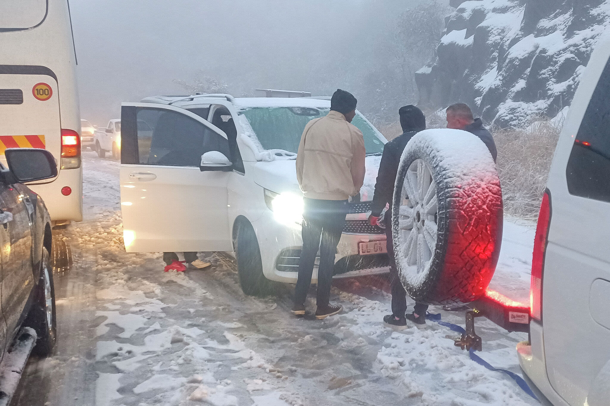 Rare South African snowstorm shuts down roads