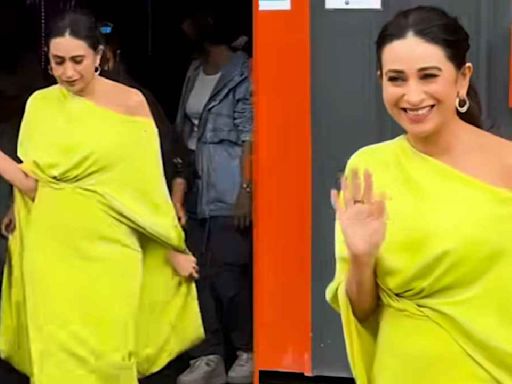 Karisma Kapoor serves party wear inspiration in neon asymmetrical gown worth Rs 1,29,548