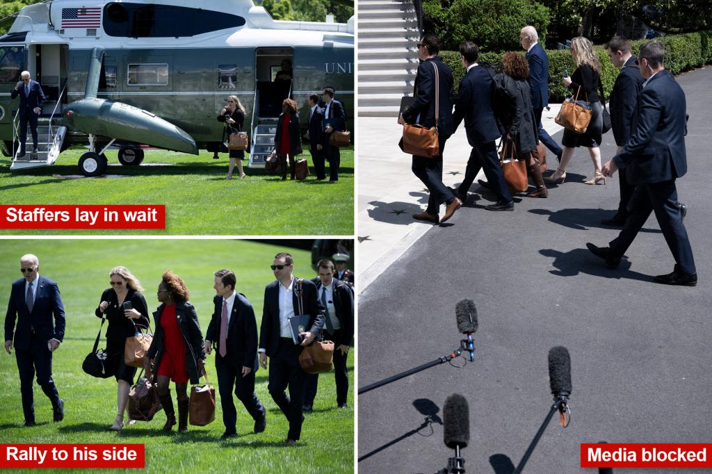 Biden, 81, has aides flank him on walks to Marine One to block cameras from catching him shuffling, stumbling: report