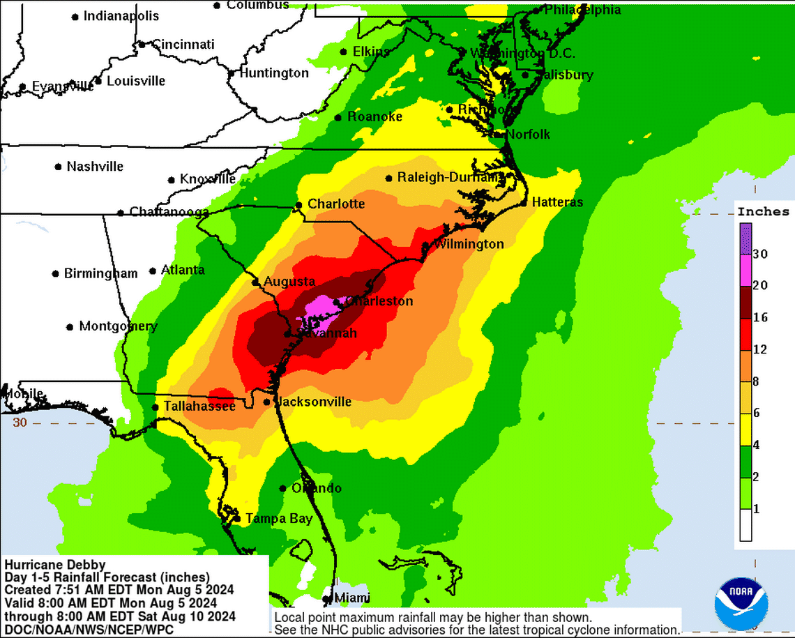 Hurricane Debby could bring heavy rain to much of NC this week. Here’s when and where.