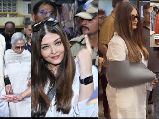 Aishwarya interacted with Sonakshi Sinha, her mom at polling booth; Big B escorted angry Jaya towards car after casting their vote in Mumbai