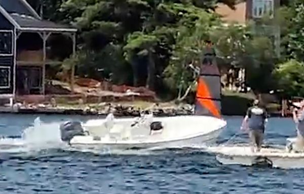 VIDEO: Teen jumps from jet ski and stops runaway boat in dramatic scene