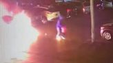 Video shows man dousing car with gasoline, setting it on fire in dealership lot